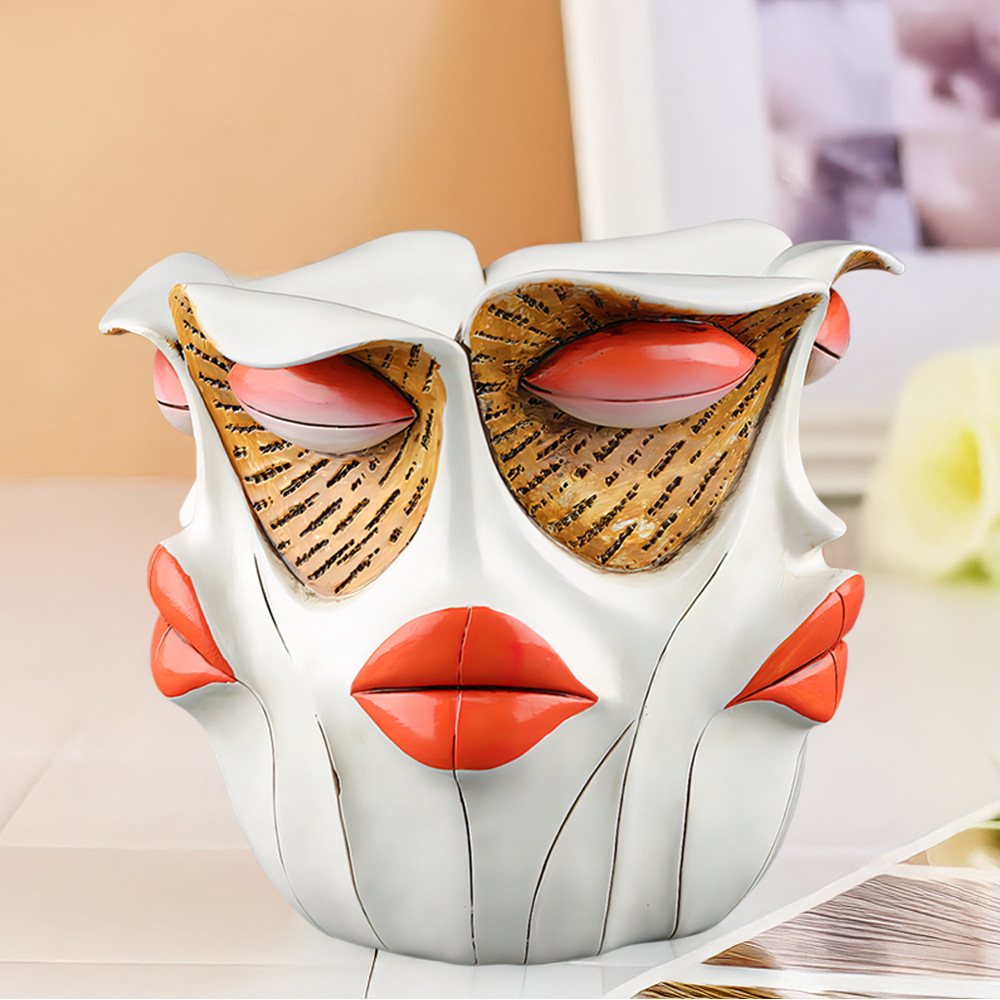 New Product Creative Multi-Faceted Girl's Face Resin Flower Pot Home Desktop Courtyard Garden Set Decorative Ornaments
