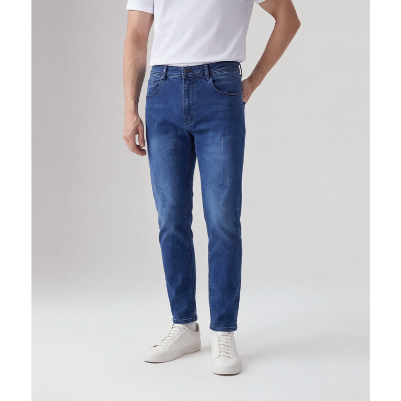 Jeans Aliexpress 2025 Summer New Trendy Brand High-End Jeans Men's Stretch Slim Fit Tapered Trousers Men