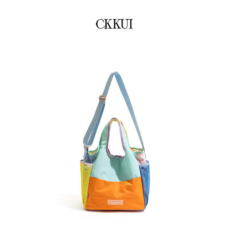 Ckkui Singapore Niche Contrasting Color Foldableing Shopping Bag Large Capacity Diagonal Mommy Bag Commuter Satchel Shoulder Bag