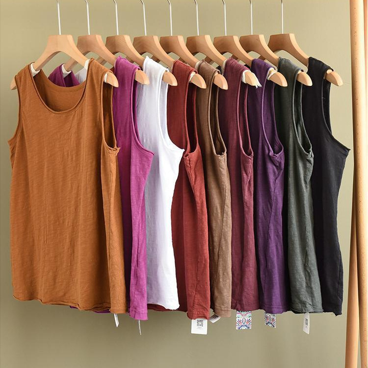 New Practical Small Sling Slub Cotton Comfortable Vest Loose Base Stacked Sleeveless I-Shape Vest