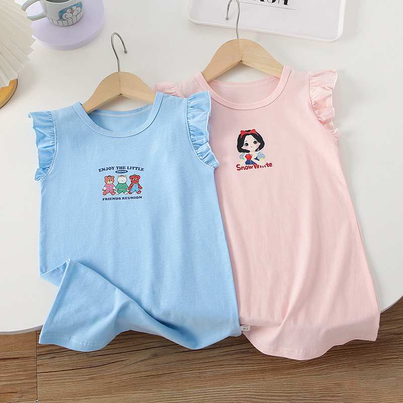 2025 Girls Summer Dress New Fashionable Kidsren's Clothing Kidsren's Short-Sleeved Skirt Summer Long T-Shirt Dress Dropshipping