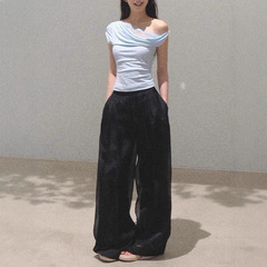 OAKMO/「Season of Love」ピュアデシヤンデザインスイングカラーテンセルニットトップスTシャツ