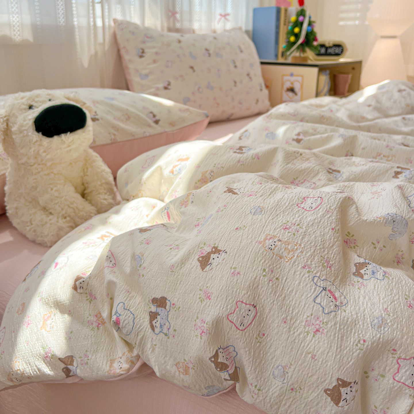 A clase madre y niño cama de doble hilo cuatro piezas de sábanas cubierta dormitorio de estudiantes cubierta de algodón cubierta de tres piezas de ins viento