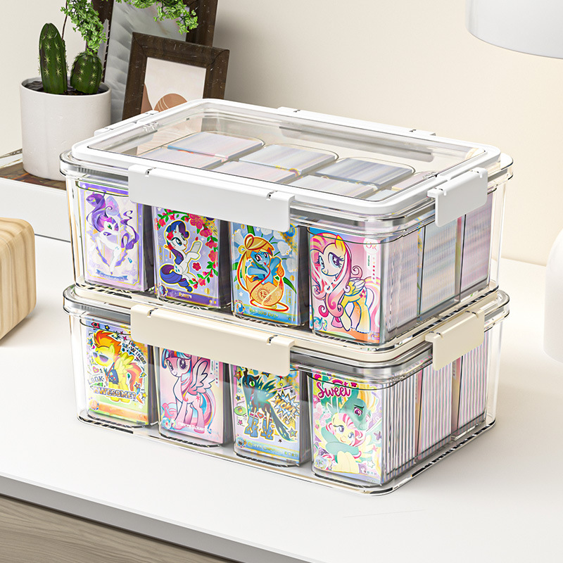 Large-Capacity Card Storage Box for Home Use, Divided Desktop Transparent Acrylic Display Box, Storage Box