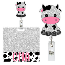 跨境热销护士徽章易拉扣伙伴卡徽章配件闪光平垂直医护奶牛识别卡