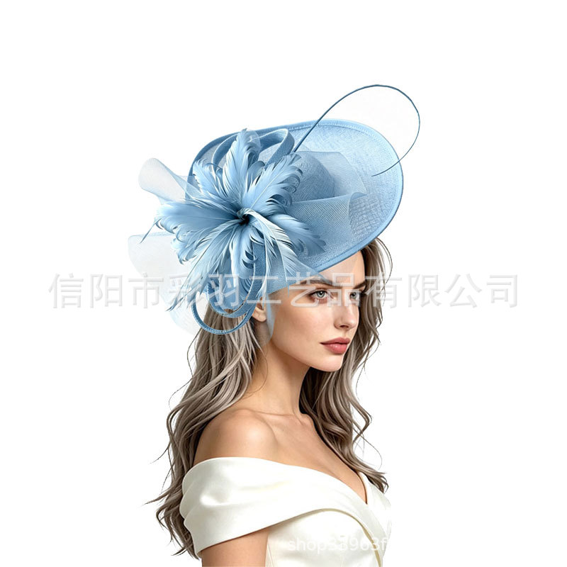 Amazon's best-selling European and American handmade flower hats with feather decorations, retro and fashionable, perfect for horse racing festivals