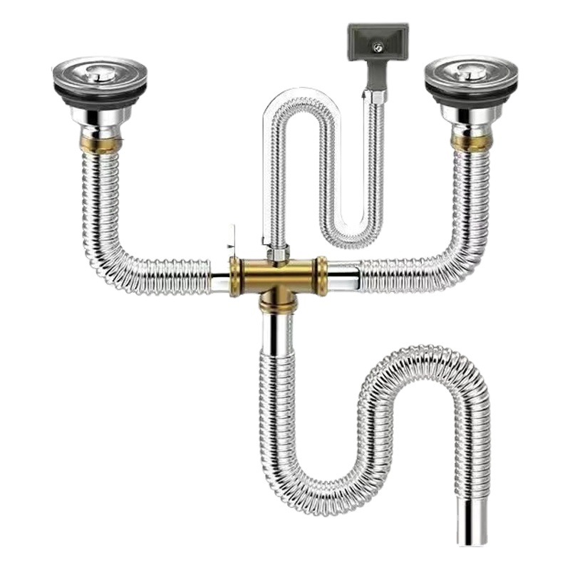 304 de acero inoxidable de doble ranura escurridor traje de cocina fregadero downcomer accesorios fregadero tubo de drenaje