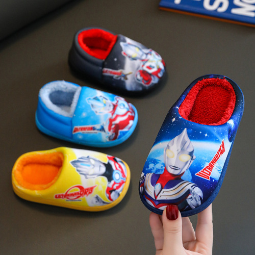 Ultraman boys 'cotton slippers at home and indoor non-slip and warm for boys and girls' fluffy babies cartoon cotton shoes for children
