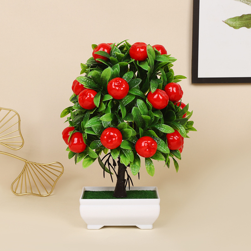 Simulación de frutas en maceta árboles ricos manzanas naranjas escritorio de imitación de plantas verdes diseño de alto nivel ornamentos en maceta