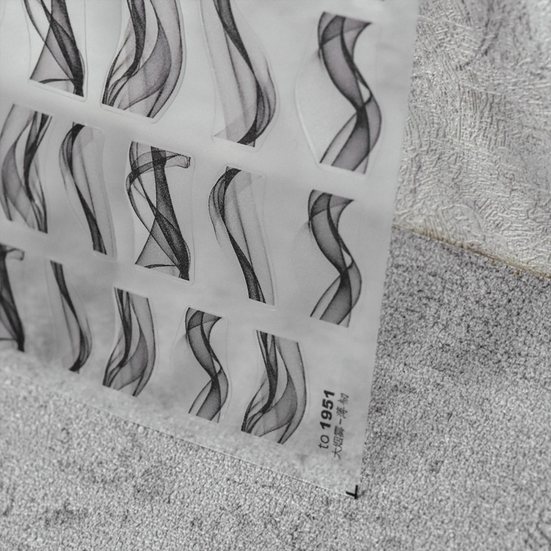 Internet celebridad estilo uñas pegatinas francés gradiente esponja semitransparente a cuadros cinta de humo Flor de uñas pegatinas ultrafinas