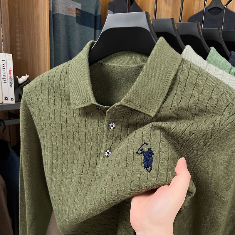 2025 High Quality Knitted Long Sleeve Polo Shirt Men 2025 Autumn and Winter New Lapel Embroider Men's Sweater