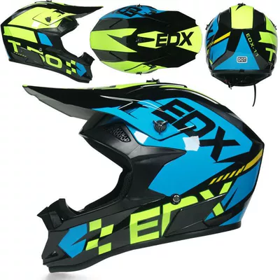 Motosiklet kaskı (dəbilqə), mountain bike riding - bright-blue-and-yellow-goggles-gloves-mask-s
