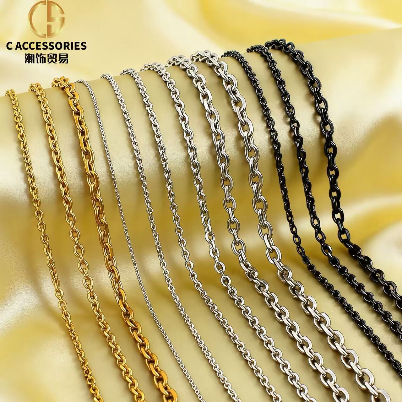 1.5/2/3/4/5/6mm不锈钢欧美款批角链搭配素链45-75cm跨境专供批发