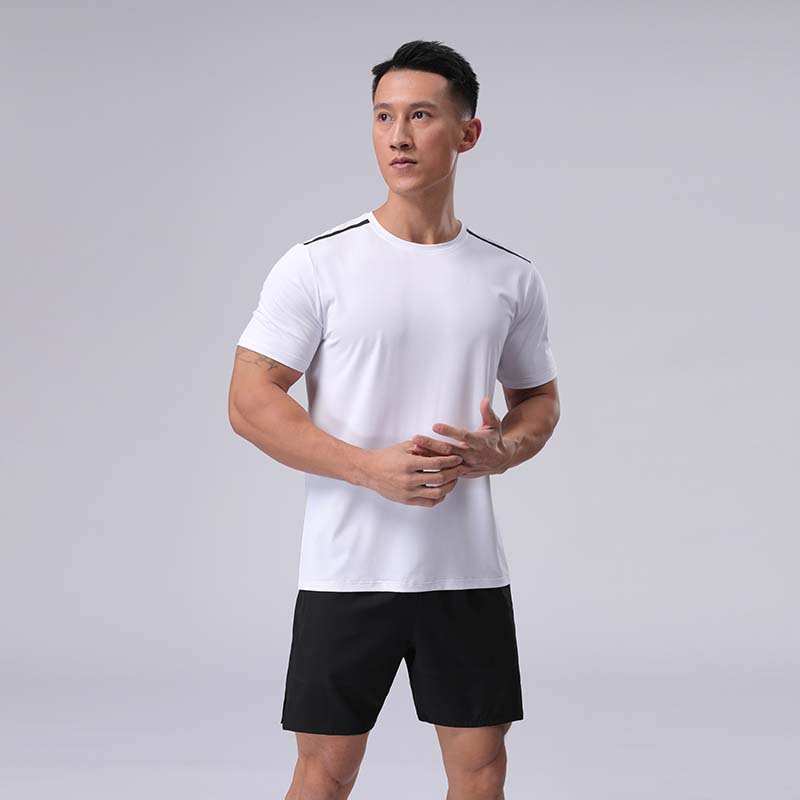 Cross-border nylon de secado rápido camiseta hombres Amazon eBay fitness correr cuello redondo deportes hielo seda manga corta entrenamiento top