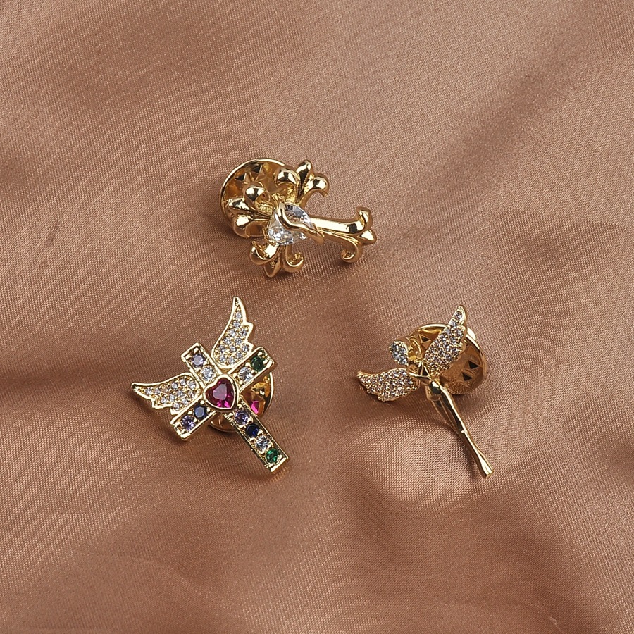 All Seasons Season Retro Classic Style Pin Cross Wings Copper Plating Unisex Brooches