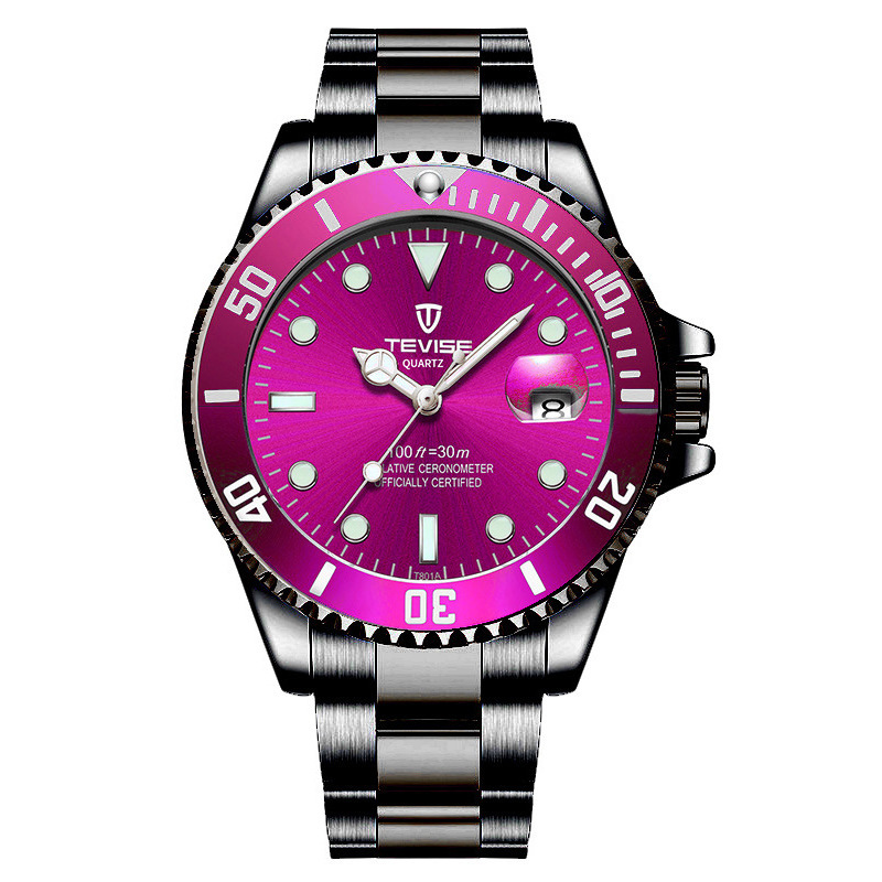 Tevise teweys nuevo agua fantasma casual reloj de los hombres al por mayor de cuarzo correa de acero inoxidable reloj de los hombres T801