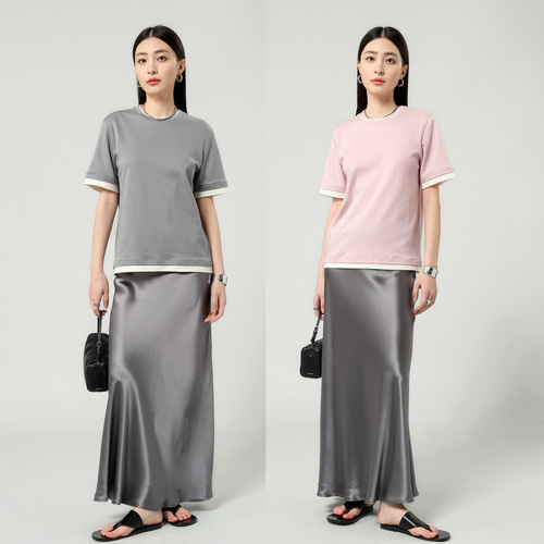 Acetic acid satin silhouette soft drooping beef tendon high waist long skirt for women 2025 summer new flowing long skirt