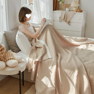 Simple Plain Japanese Style Four-Layer Gauze Thickened Pure Cotton Towel Quilt Air Conditioning Blanket Soft Single Double Four Seasons Bed Sheet