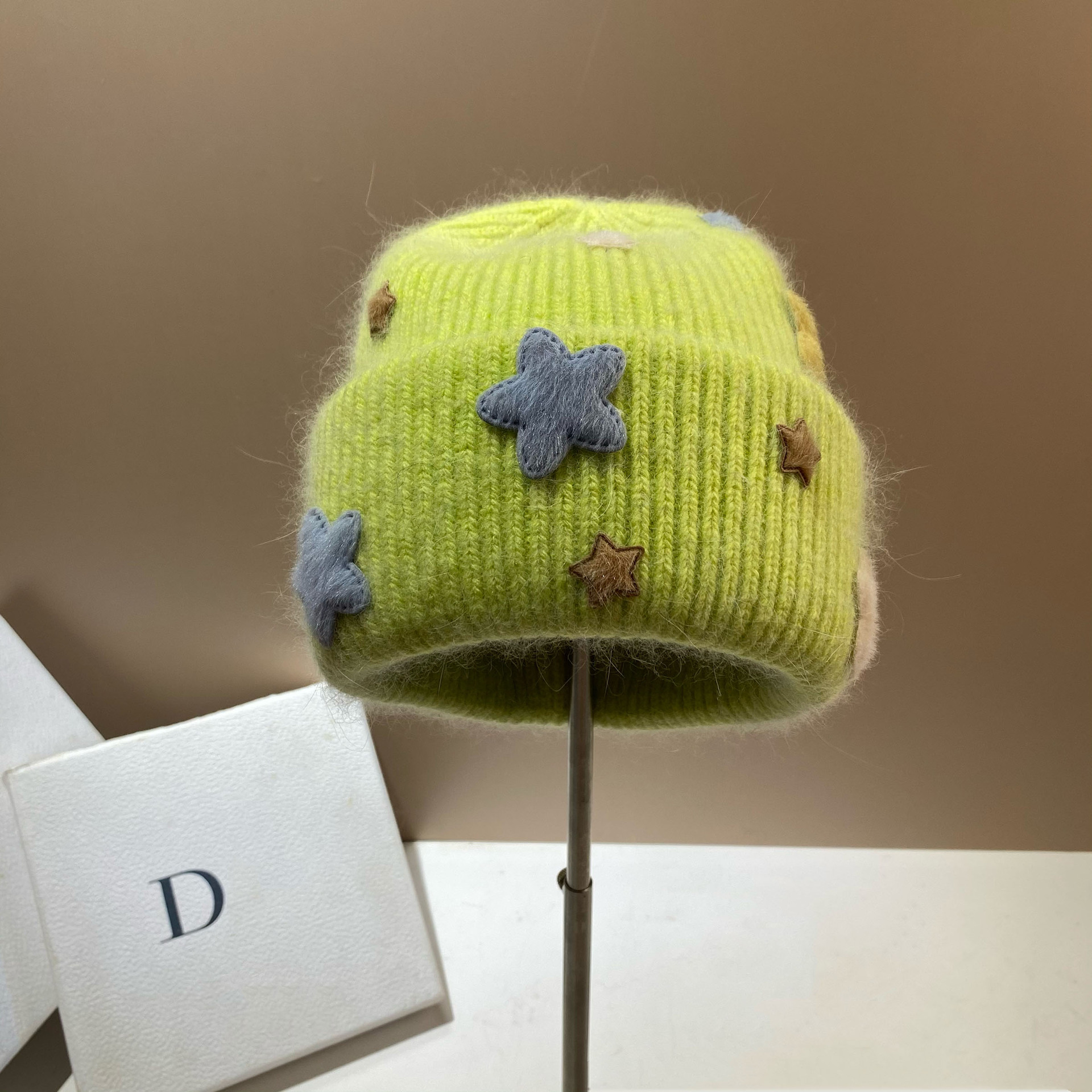 Gorro beanie de punto para mujer de pelo de conejo invierno_voghion.com