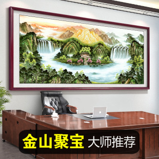 聚宝盆客厅沙发背风景墙挂画山水画流水生财壁画办公室装饰墙字画-阿里巴巴