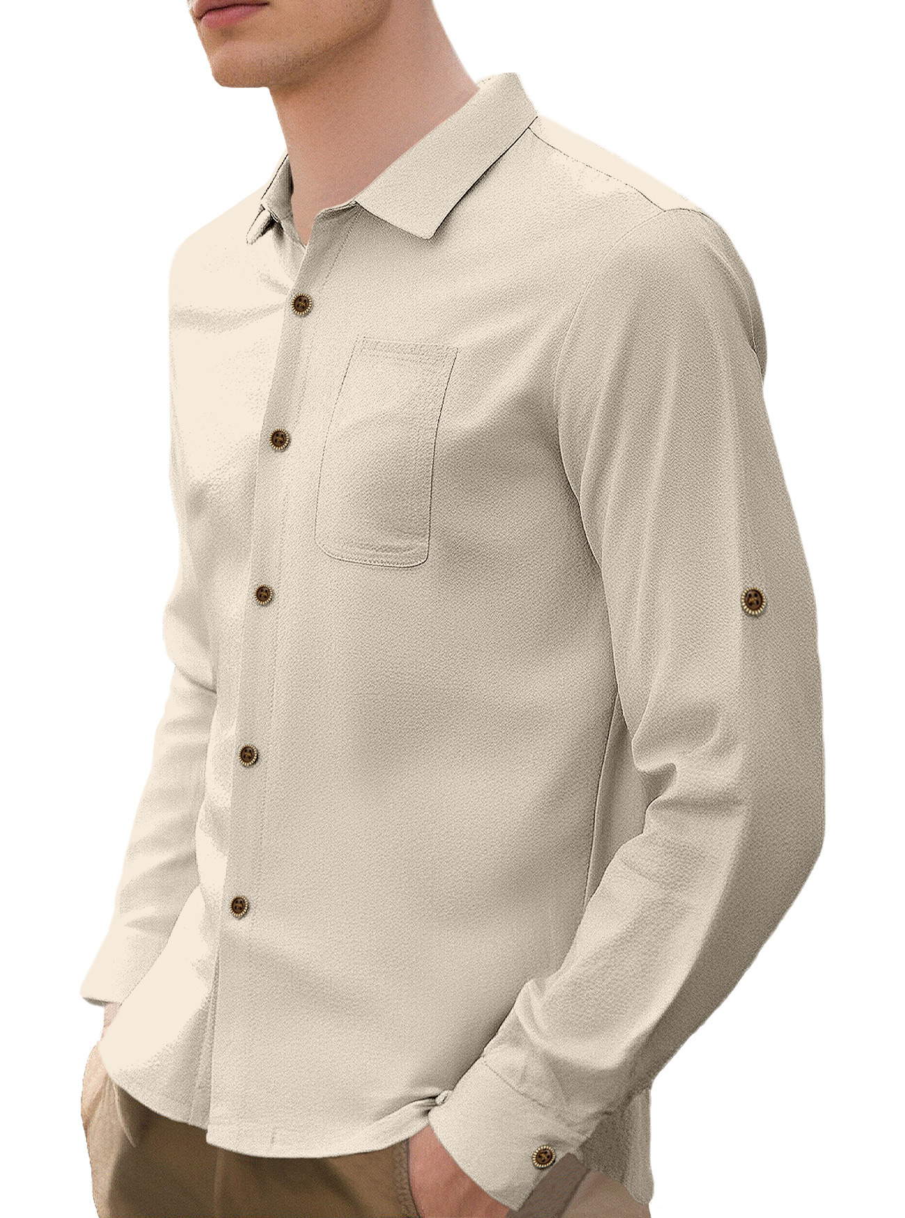 Nuevo Europa y Estados Unidos camisa de lino de manga larga transfronteriza Amazon otoño casual chaqueta de viaje estadounidense suelta hombre