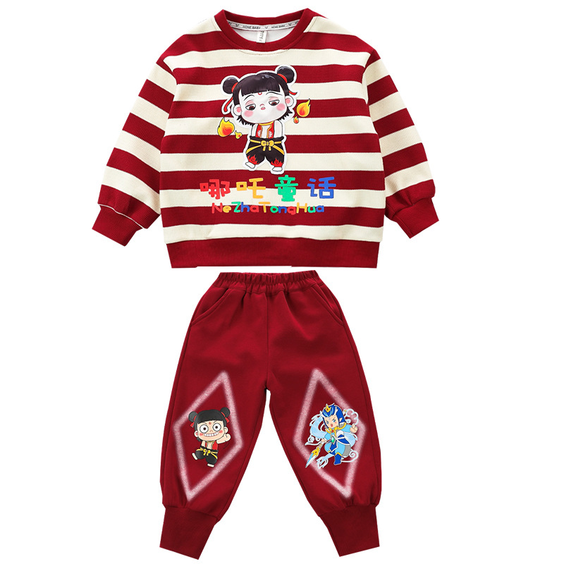 7852 traje de dos piezas para niñas traje de impresión de dibujos animados de estilo occidental de otoño para niños 2025 nuevo suéter para niños