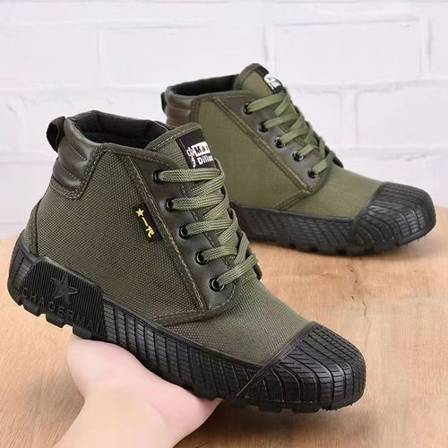 New casual anti-slip breathable construction site work safety shoes, high-top and low-top outdoor liberation canvas shoes, wear-resistant.