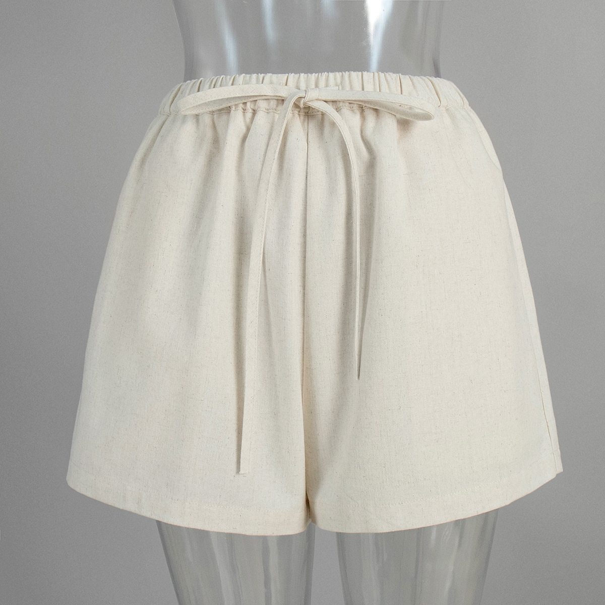 Shorts Casuales de Talle Alto con Cordón de Mezcla de Algodón y Lino para Casa y Ocio