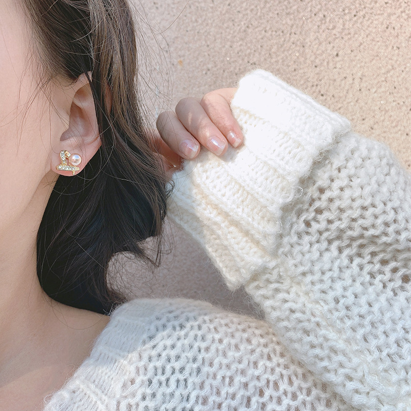 Women'S Gender Inlay Design 1 Pair Sweet Heart Shape Copper Inlay Artificial Pearls Zircon Ear Studs