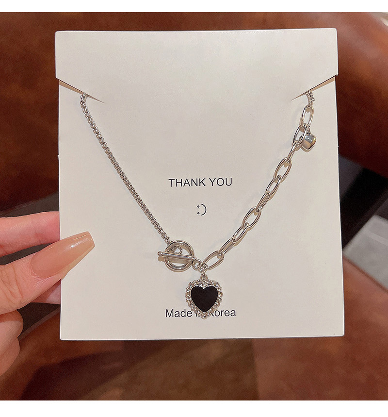 Fashion Heart Shape Titanium Steel Enamel Rhinestones Pendant Necklace