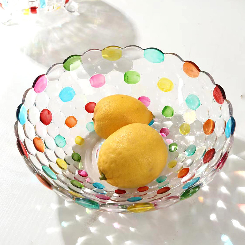 Colorful Polka Dot Glass Bowl for Home Dining Table, Fruit Bowl, Tableware, Hand-Painted Decoration, Creative Hand-Painted Style