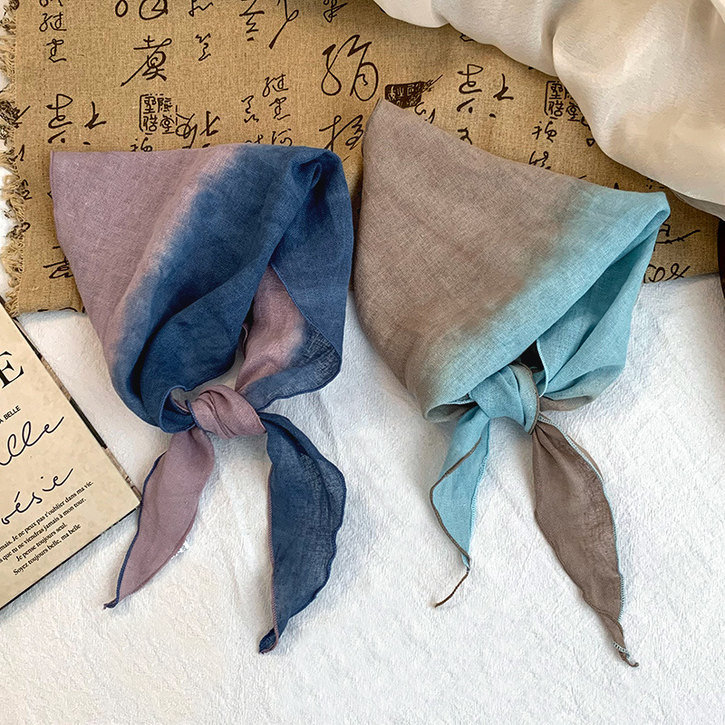 Pañuelo de seda de alta calidad nuevo estilo literario a juego de color algodón lino en forma de diamante bufanda decorativa pañuelo en la cabeza cinturón para el cabello protector para el cuello chal pequeño