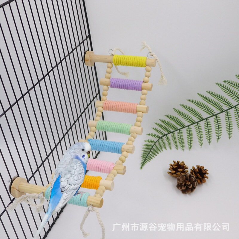 Parrot Bird Climbing Ladder Solid Wood Hemp Rope Macaron Climbing Ladder Bird Cage Toy Accessories