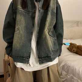 美式复古高街oversize牛仔外套女春秋小个子宽松休闲小众夹克上衣