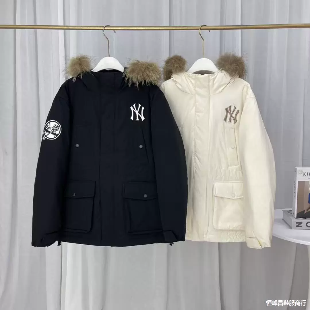 Tide MLB с капюшоном с шапкой шерстяной воротник круглый глава теплый пуховик NY модная пара средней длины зимнее пальто новый стиль