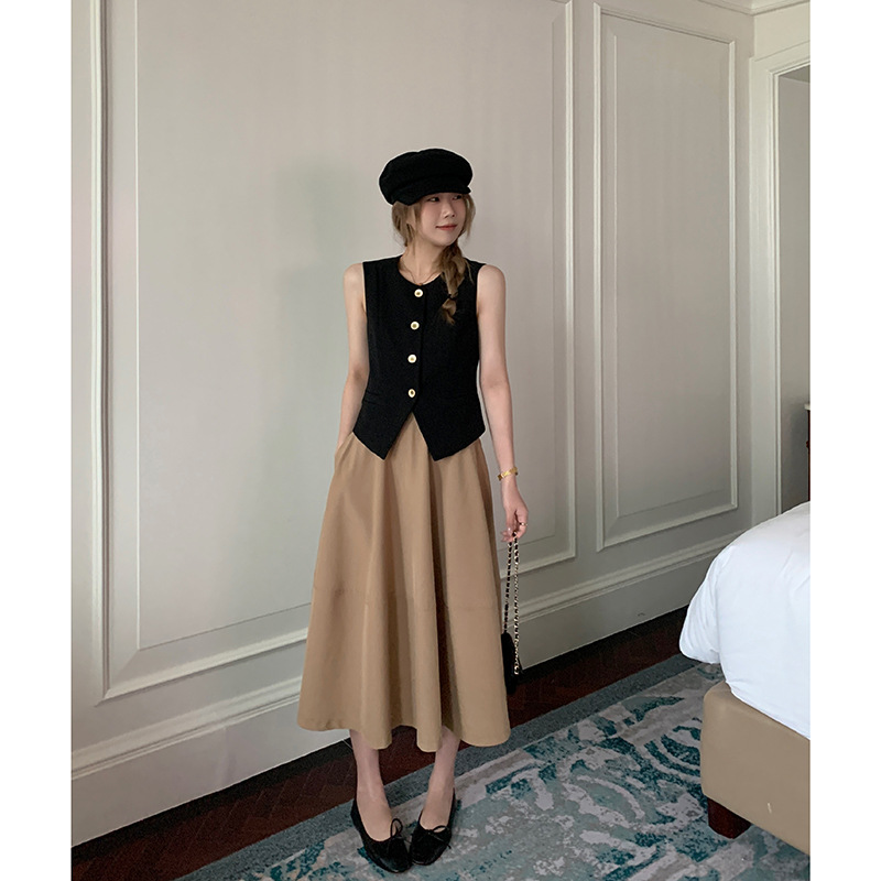 [Berkeley Gold] Chaleco de traje negro con cuello en V verano de las mujeres nuevo chaleco sin mangas superior X6755 image 8