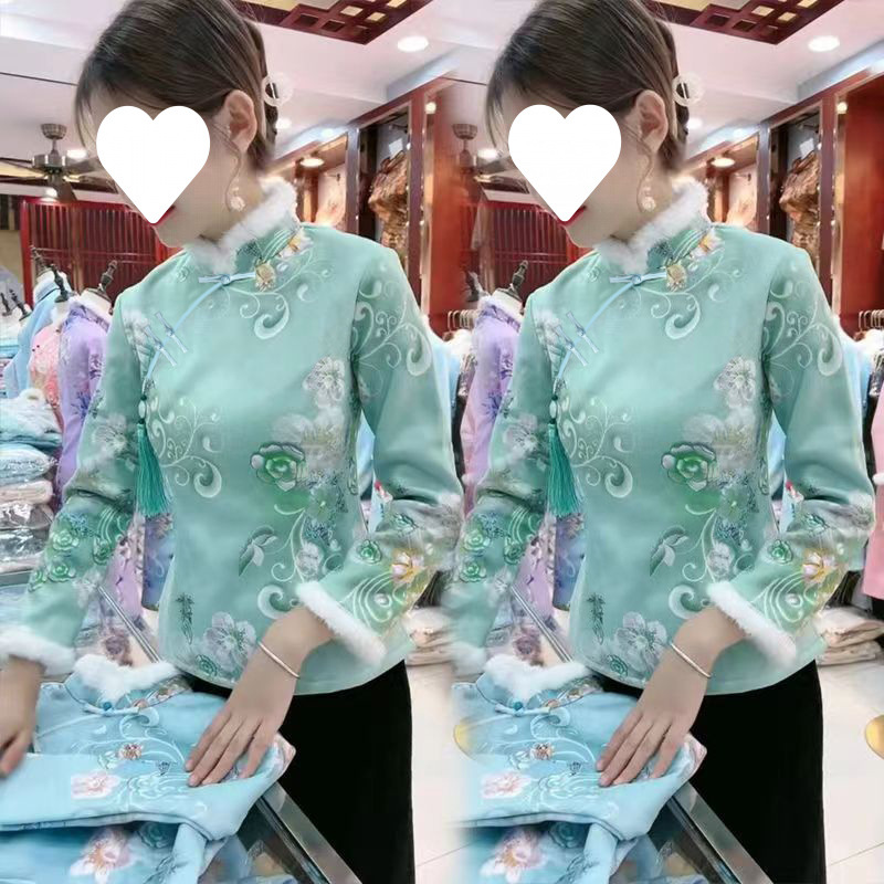 旗袍冬款加绒时尚碎花民族风中式洋气显瘦改良旗袍短款上衣潮
