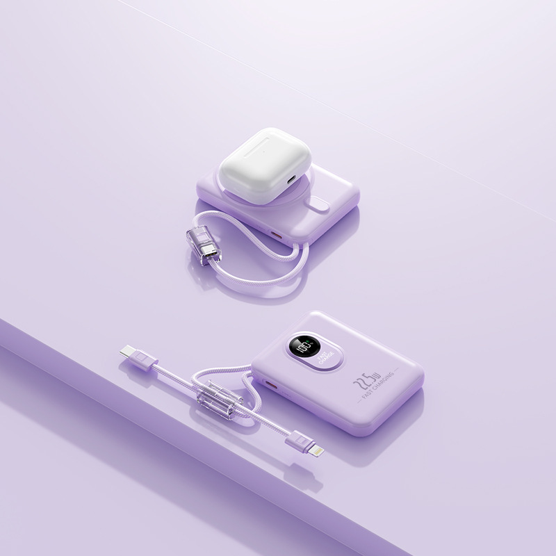 新しいミニ磁気ワイヤレス 22.5 ワット高速充電パワーバンク 10,000 mAh 大容量内蔵ケーブルモバイル電源|undefined