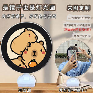 Hot-selling round mirror light painting DIY Net red carpibala guinea pig nasal slug cute two-dimensional makeup mirror