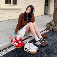真皮大头丑萌德训鞋女2025新款百搭拼色休闲运动鞋厚底增高阿甘鞋