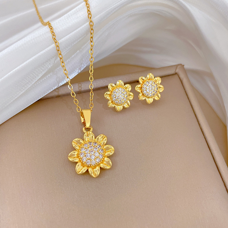 Wunderschöne Sonnenblumenhalskette Mit Strass Aus Titanstahl_voghion.com
