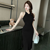 Split buttocks wrapped long skirt with Chinese style button knit style sleeveless new Chinese qipao dress