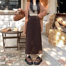 miu系一步长裙咖色加绒加厚毛呢半身裙女秋冬a字包臀后开叉中长裙