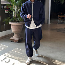 纯色卫衣运动套装男立领双拉链头个性外套春季宽松休闲卫裤两件套