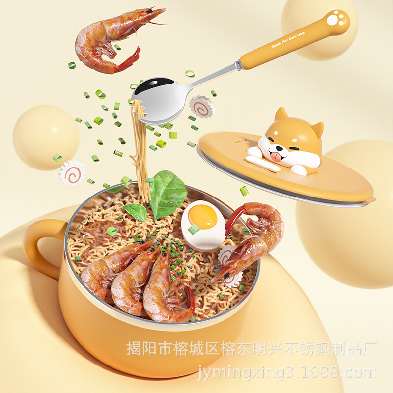 304 de acero inoxidable de dibujos animados de animales tazón de fideos instantáneos ins portátil lindo almuerzo caja de filtro de agua caja de almuerzo cantina taza de comida rápida