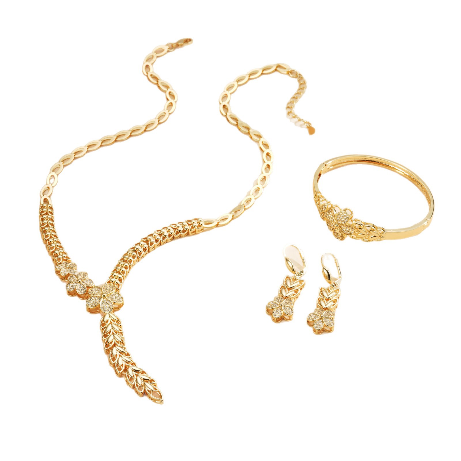 Juegos de joyería transfronterizos de moda europea y americana de fiesta de cena de zircon accesorios pendientes de clavículas joyería de alta gama conjunto de cuatro piezas image 6