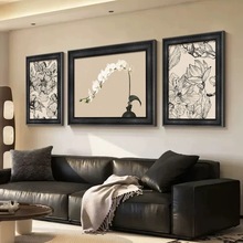 中古风客厅装饰画高级感蝴蝶兰壁画复古法式三联沙发背景墙挂画