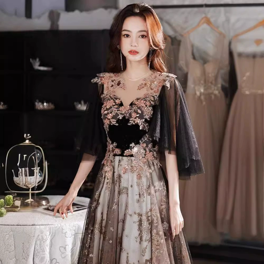 Black elegant evening dress, bright catchy style