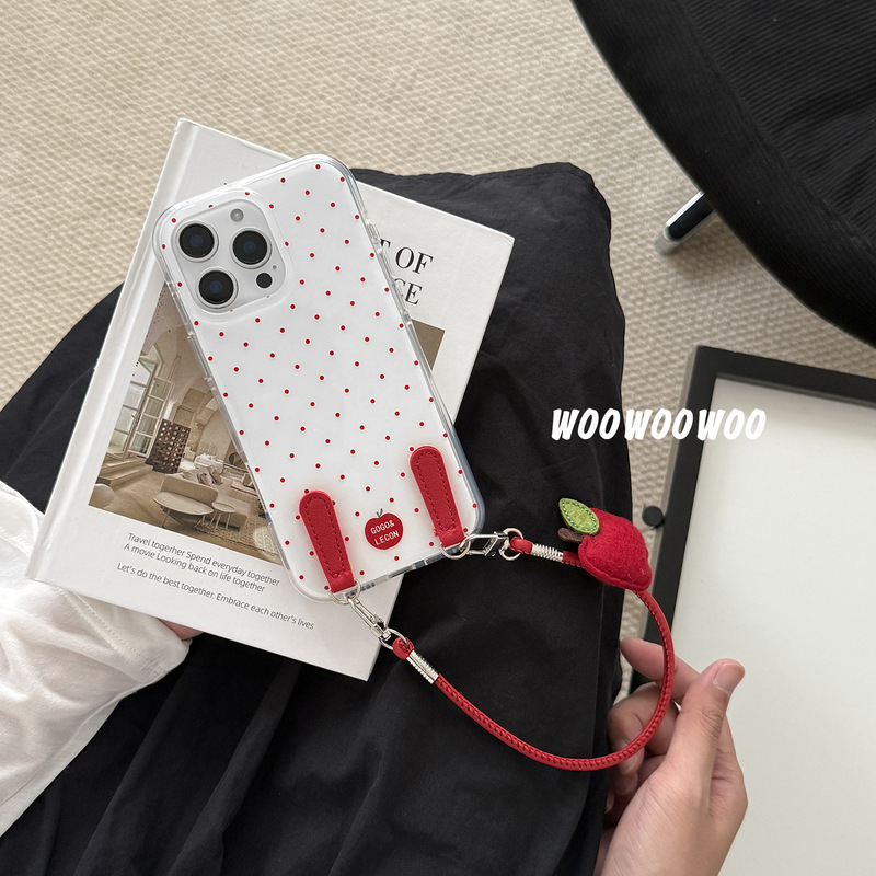 Woowoowoo Niche Ins Girl Red Polka Dot Mobile Phone Case Leather Lanyard Suitable for Iphone16Promax Woowoowoo Niche Ins Girl Red Polka Dot Mobile Phone Case Leather Lanyard Suitable for Iphone16Promax