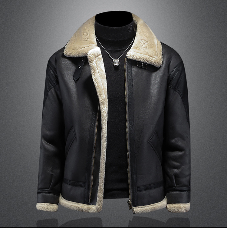 Cross-border Foreign Trade Autumn and Winter New plus size Men's Fur Casual Jacket Black fleece-lined Thickened Motorcycle Jacket Cross-border Foreign Trade Autumn and Winter New plus size Men's Fur Casual Jacket Black fleece-lined Thickened Motorcycle Jacket